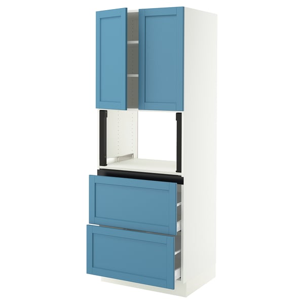 SEKTION / MAXIMERA Hi cb f micro w 2 drawers/2 doors, white/Lerhyttan blue, 30x24x80 "