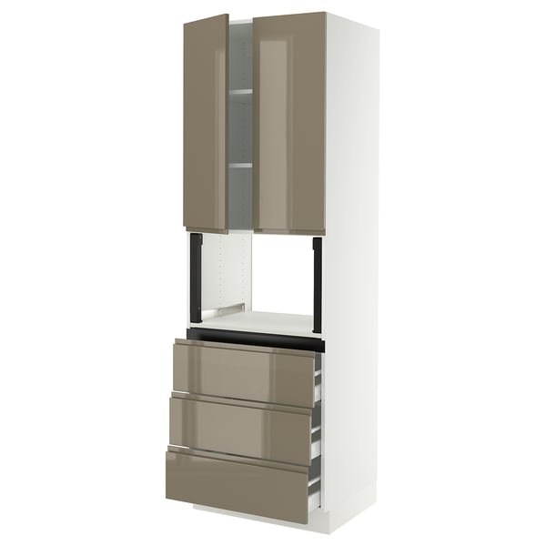 SEKTION kitchen with dark grey-brown cabinets, steel handles.