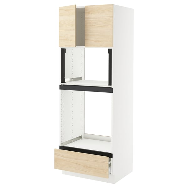 White and wood SEKTION kitchen unit with drawers and shelves.