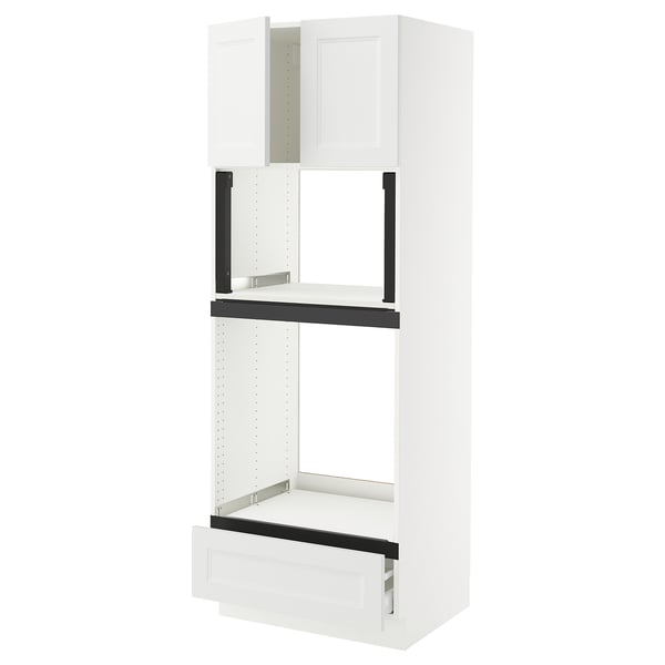 SEKTION white kitchen cabinet set with black accents, modern design, made of particleboard and steel.