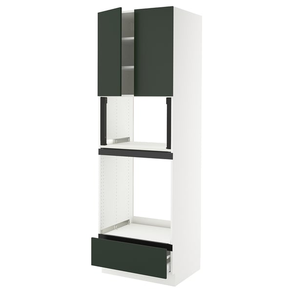 SEKTION kitchen unit with green doors and white frame.