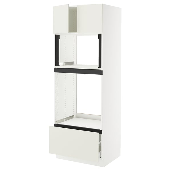 SEKTION white kitchen unit with drawers and shelves.