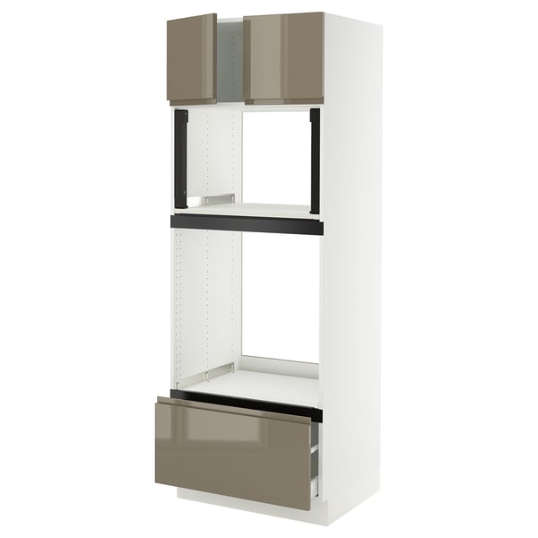 SEKTION kitchen cabinet in dark grey-brown with glossy finish, sleek design, and multiple storage compartments.