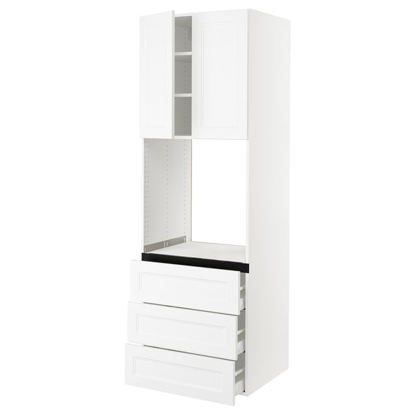 White SEKTION kitchen unit, tall with drawers, sleek modern design, wooden material.