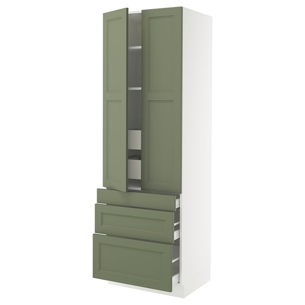 A SEKTION kitchen cabinet in grey-green with doors and drawers, modern design.
