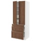 SEKTION kitchen cabinet in white and walnut. Two open doors, two full-extension drawers, and adjustable shelves.