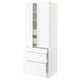 White ikea SEKTION kitchen cabinet with drawers and shelves.