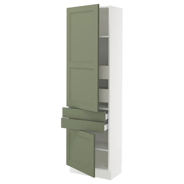 Green cabinet from IKEAs SEKTION series, featuring two doors and two drawers.