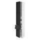 Displays a white SEKTION kitchen cabinet with black stained lerhyttan doors. It adjustable shelves and a drawer with steel runners.
