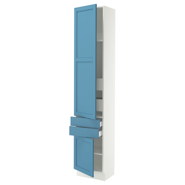 SEKTION / MAXIMERA High cab w 2drs/2 fronts/4 drawers, white/Lerhyttan blue, 18x15x90 "