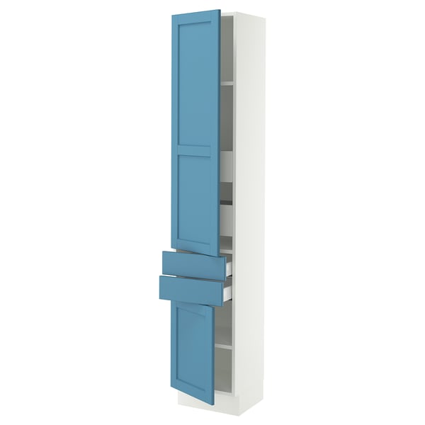 SEKTION / MAXIMERA High cab w 2drs/2 fronts/4 drawers, white/Lerhyttan blue, 15x15x80 "