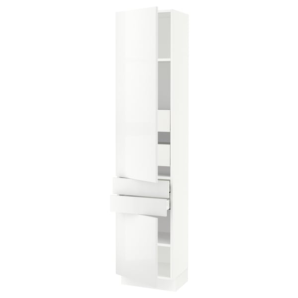 SEKTION white high-gloss kitchen cabinet, modern, sleek design with adjustable shelves, clean look.