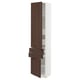 A tall SEKTION kitchen cabinet with dark brown sinarp wood doors, white frame, and adjustable shelves.