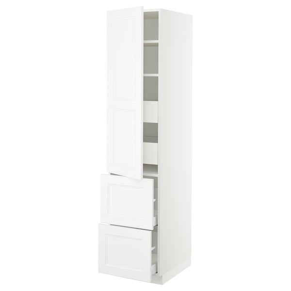 White SEKTION kitchen cabinet with drawers and shelves.