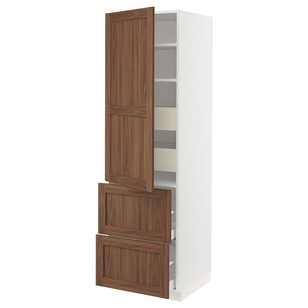 Ikea SEKTION kitchen cabinet, white with walnut wood drawers and shelves.