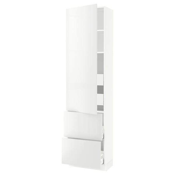 A white SEKTION kitchen cabinet with high-gloss modern design and adjustable shelves.