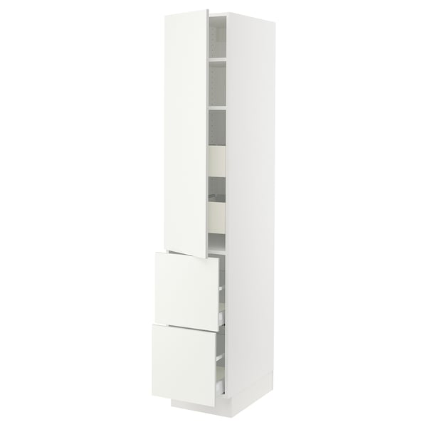 White SEKTION kitchen cabinet with adjustable shelves and drawers.