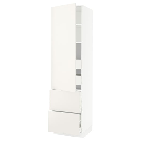 A white SEKTION kitchen cabinet with a modern design, featuring multiple drawers and adjustable shelves.