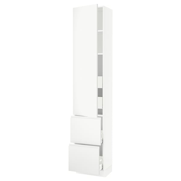 SEKTION white kitchen cabinet, modern design, matte finish, integrated handles, adjustable shelves.
