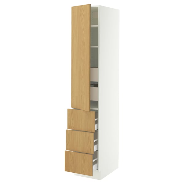 SEKTION / MAXIMERA High cab w door/3 fronts/5 drawers, white/Sinarp oak veneer, 15x24x80 "