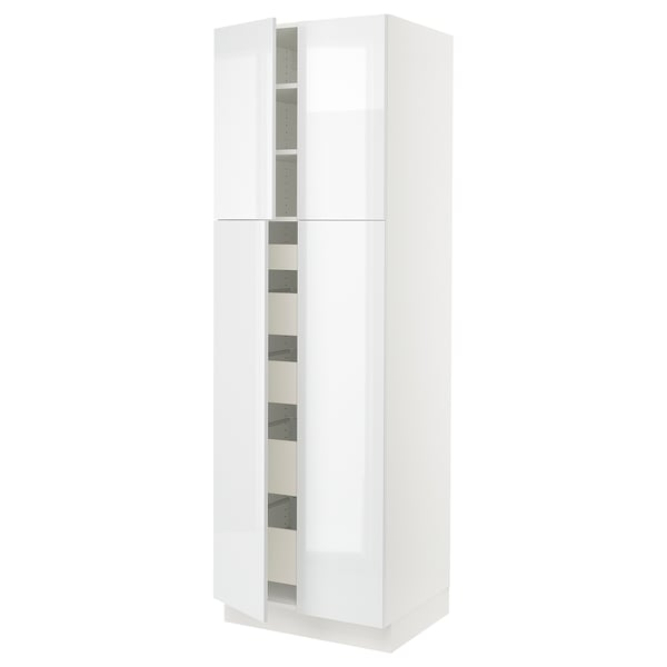 SEKTION kitchen cabinet, white high gloss, tall & sleek, with adjustable shelves.