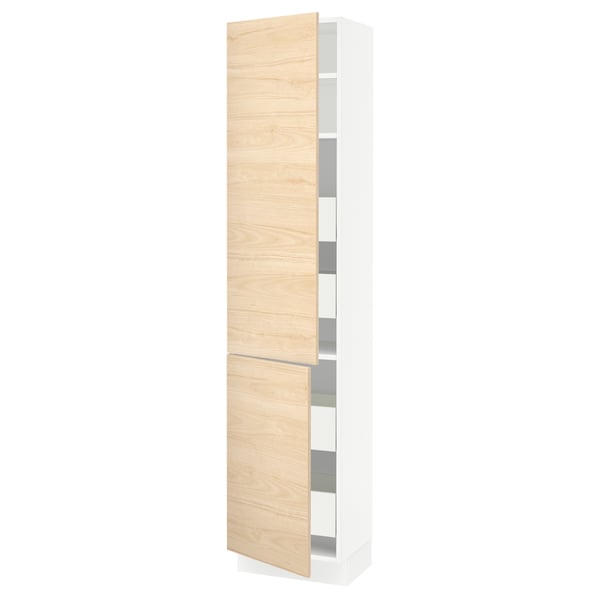 SEKTION kitchen cabinet, light ash, wood-patterned, tall with single door, 3 shelves.