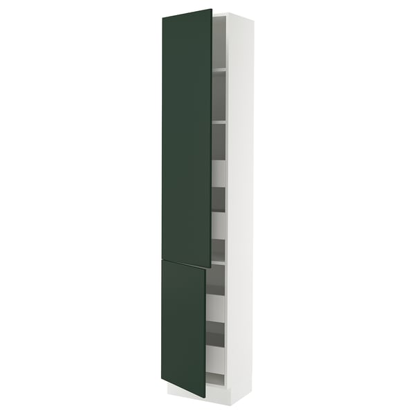 SEKTION kitchen cabinet in deep green with adjustable shelves and soft-close hinges.