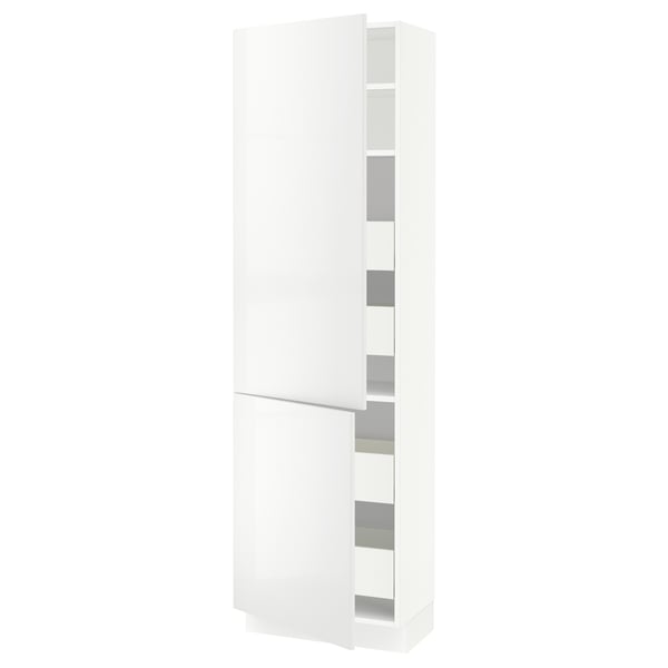 White SEKTION cabinet with high gloss finish, adjustable shelves, and left/right opening doors.