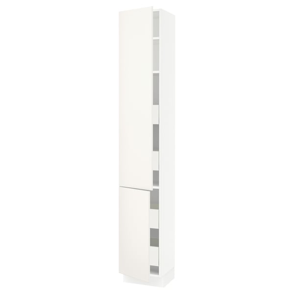 A white SEKTION kitchen cabinet with smooth, modern design and multiple shelving spaces.