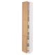 A SEKTION kitchen cabinet with oak doors. Its tall and slender, featuring adjustable shelves and a modern design.