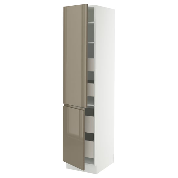 SEKTION kitchen cabinet in high gloss dark grey-brown with adjustable shelves.