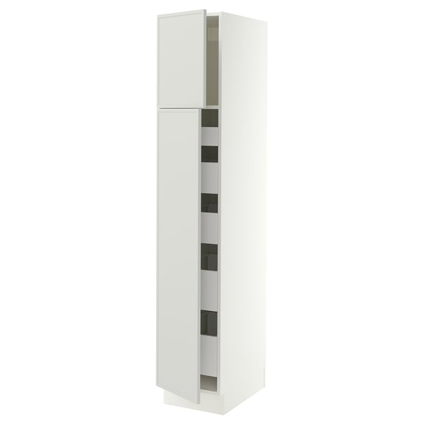 SEKTION / MAXIMERA High cb w 2 doors/shelves/5 drawers, white/Aspudden light gray, 15x24x80 "