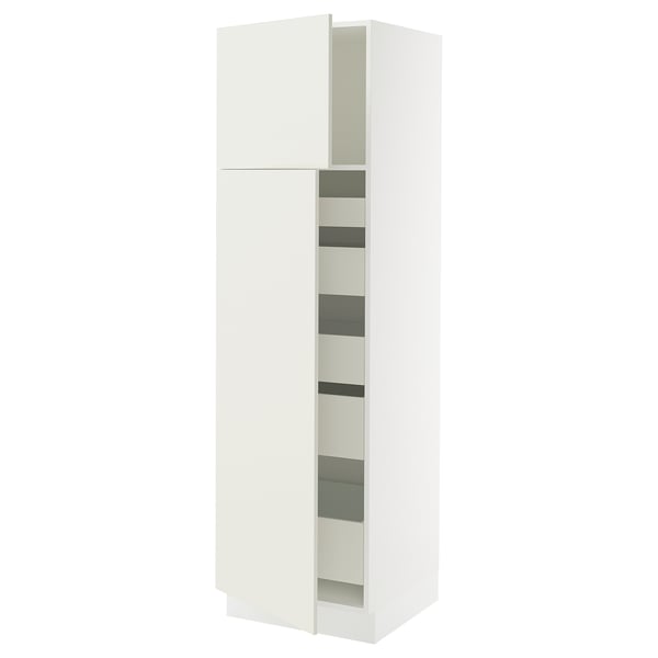 A white SEKTION kitchen cabinet with adjustable shelves and dampened hinges.