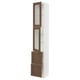 SEKTION kitchen cabinet, white with walnut glass doors, tall and rectangular. Adjustable shelves and sleek, modern design.