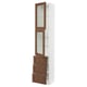 White SEKTION kitchen cabinet with walnut glass doors and wooden drawers.