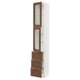 SEKTION kitchen unit with walnut foil glass doors, white frame, adjustable shelves, soft-close drawers.