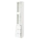 The SEKTION kitchen unit a slim, tall design in white with mirrored glass doors and multiple drawers, offering both storage and display space.