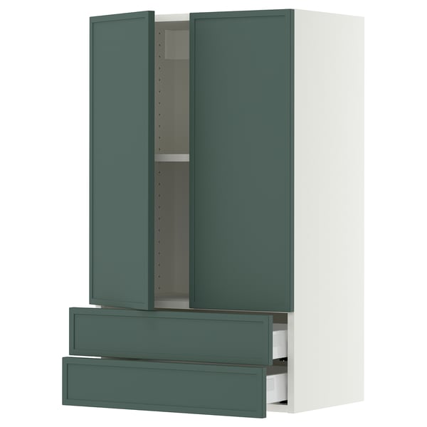 SEKTION / MAXIMERA Wall cabinet w 2 doors/2 drawers, white/Aspudden dark gray-green, 24x15x40 "