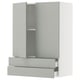 A modern light grey kitchen cabinet with two drawers and a door, featuring a sleek design and sturdy construction.