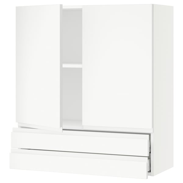 Modern white SEKTION kitchen cabinet with minimalist design and matte finish, featuring sleek handles.
