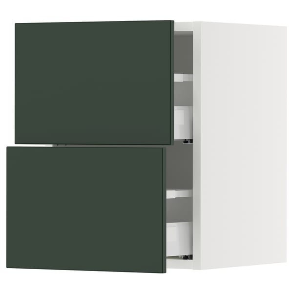 Green kitchen cabinets with drawers