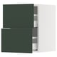 Green kitchen cabinets with drawers
