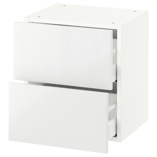 A white SEKTION kitchen cabinet with two high-gloss drawer fronts and a sleek, modern design.