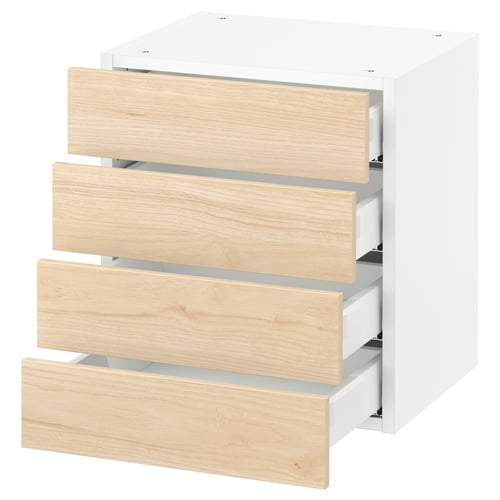 White SEKTION kitchen cabinet with four light wood drawers.