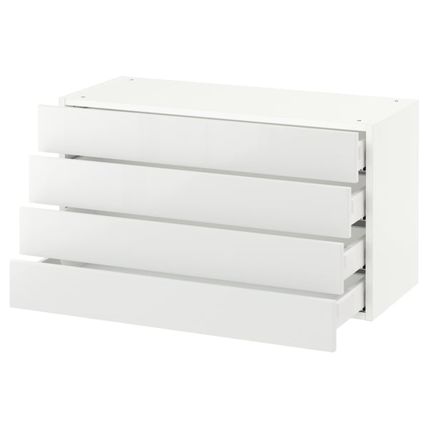 A white SEKTION kitchen cabinet with four glossy, full-extension drawers in a rectangular shape.