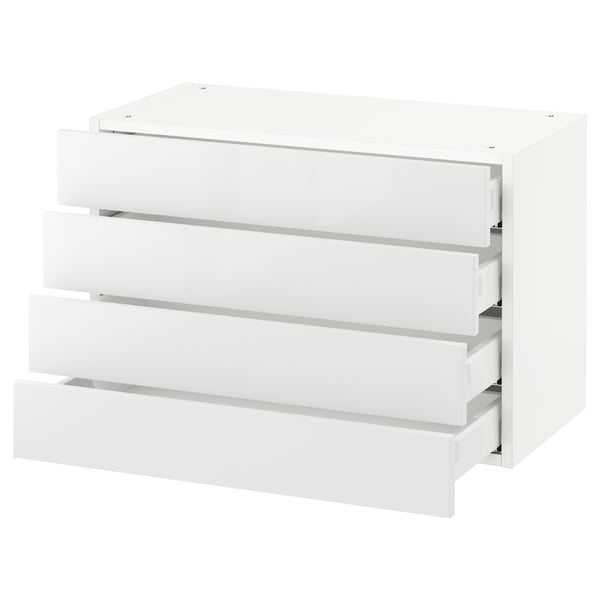 SEKTION white glossy kitchen drawer unit, sleek modern design, smooth-running drawers, clean minimalist look.