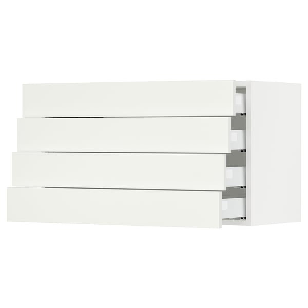 White kitchen cabinet, sleek design, three drawers, minimalist look, modern interior.