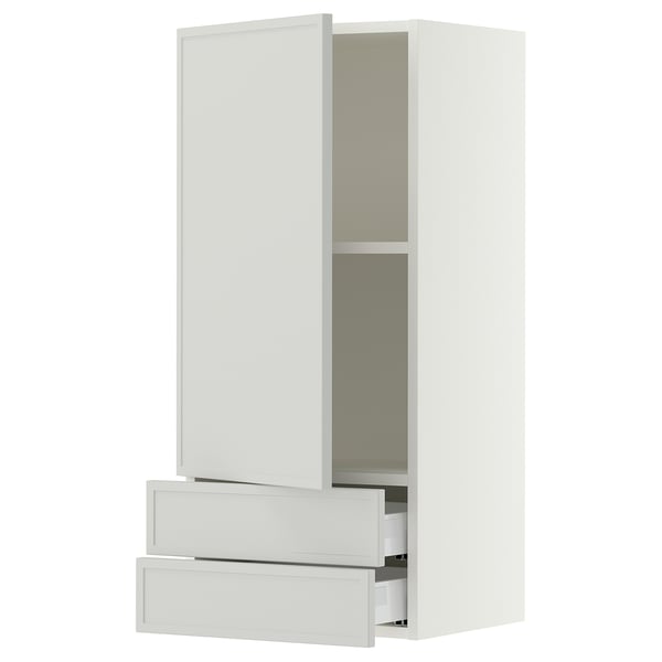 SEKTION / MAXIMERA Wall cabinet with door/2 drawers, white/Aspudden light gray, 18x15x40 "