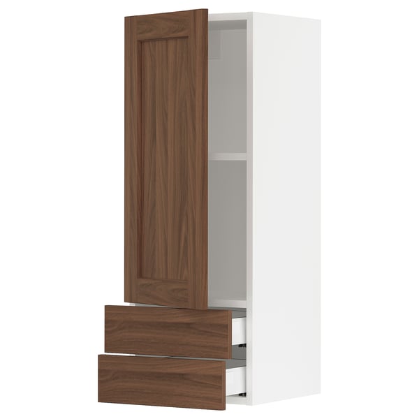 Ikea SEKTION kitchen cabinet, walnut, white, wood grain, modern design, sleek lines.