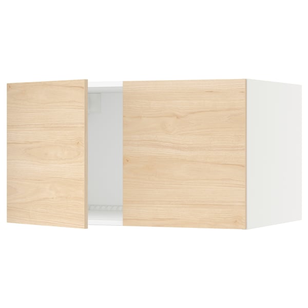 SEKTION kitchen cabinet, light ash wood, modern design, adjustable shelves, white frame.